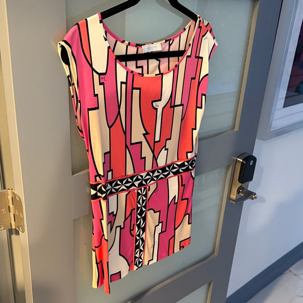 Emilio Pucci Pink and Black Geometric scoop neck top M/8
